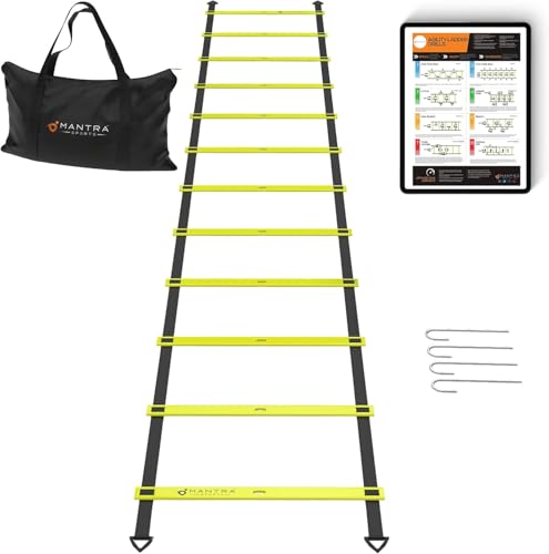 Agility Ladder Set, 12-Rung Speed Ladder + Training Cones, Soccer Training Equipment, Footwork Drills Kit, Speed & Agility Equipment, Football Practice Equipment, Basketball Gear - color: Bright Yellow (ladder)