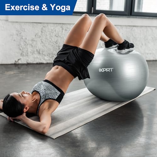 XPRT Fitness Exercise Ball (55/65/75cm) - Yoga Ball for Home Gym Workout, Physical Therapy, Balance, Stability Training - Office Ball Chair with Quick Pump (5 Colors)