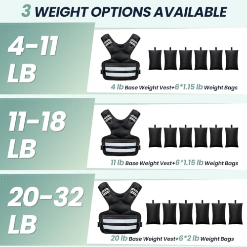 Adjustable Weighted Vest for Women and Men, 4-11lb/11-18lb/20-32lb Vest - size: 20-32 lbs