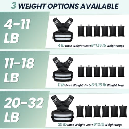Adjustable Weighted Vest for Women and Men, 4-11lb/11-18lb/20-32lb Vest - size: 20-32 lbs