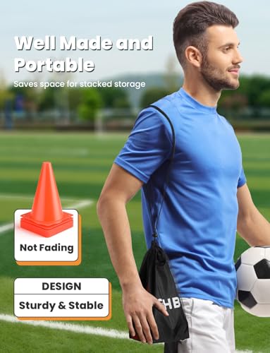 GHB Pro Agility Ladder 2 Pack and 7 Inch 12 Pack Soccer Cones 3 Carrying Bag