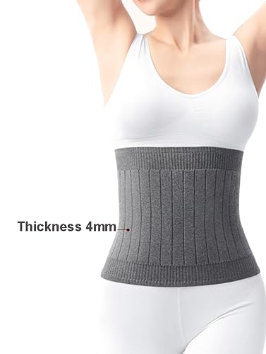 Thermal Cashmere Knit Lumbar Warmer Lower Back Support Belt Brace Stomach Kidney Warmer Abdominal Binder Belly Wrap - color: Grey, size: M suggest 50-60KG