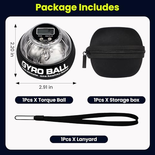 Torque Ball Hand Exerciser, Grip Strength Trainer, Forearm Strengthener, Hand Strengthening Devices,Wrist Power Gyro Ball,Wrist Strengthener, Finger Exerciser with Auto-Start LED Lights and Digital Display - color: Black