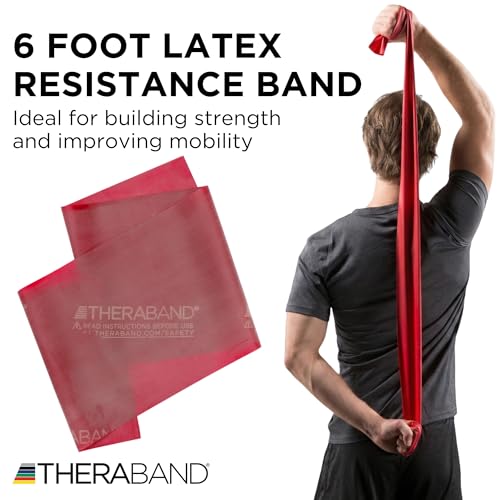 THERABAND Professional Resistance Band 6 Ft, Medium Red Level 3, Latex Exercise Band for Physical Therapy, Strength Training, Pilates & Home Workouts