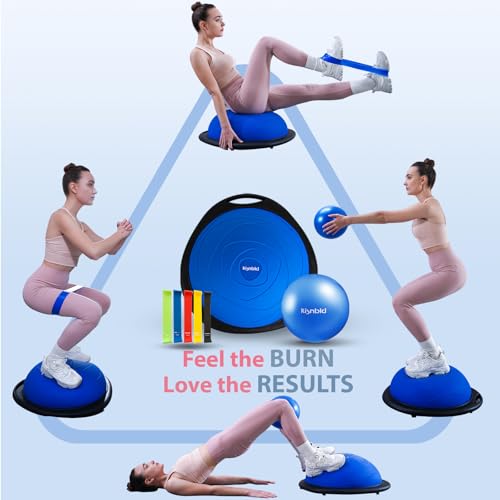 kisnbld Half Balance Ball Trainer, Inflatable 19/23 Inch Half Exercise Ball with Resistance Bands and Pilates Ball, Non-Slip 660lbs Capacity Yoga Ball for Home Gym Full Body Workouts