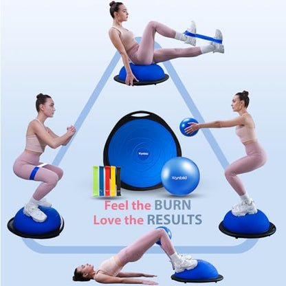 kisnbld Half Balance Ball Trainer, Inflatable 19/23 Inch Half Exercise Ball with Resistance Bands and Pilates Ball, Non-Slip 660lbs Capacity Yoga Ball for Home Gym Full Body Workouts