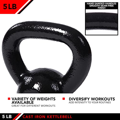 JFIT Cast Iron Kettlebell – Single Weight, Flat Bottom, Polished Handle | Men & Women | CrossFit, Cardio & Strength Training - size: 5.0 Pounds