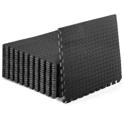 ProsourceFit Exercise Puzzle Mat 1/2-inch, EVA Interlocking Foam Floor Tiles for Home Gym, Workout Equipment, Kids Play Areas, Black, 72 SQ FT - 18 Tiles