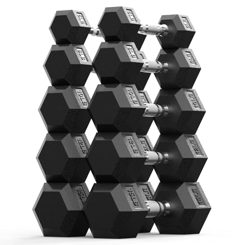 Rubber Encased Hex Dumbbell, Hand Weights with Anti-Slip Cast Iron Grip for Exercise & Fitness, Weights Dumbbells Set of 2 for Strength Training - style: 100 LB SET(5x2,8x2,10x2,12x2,15x2)