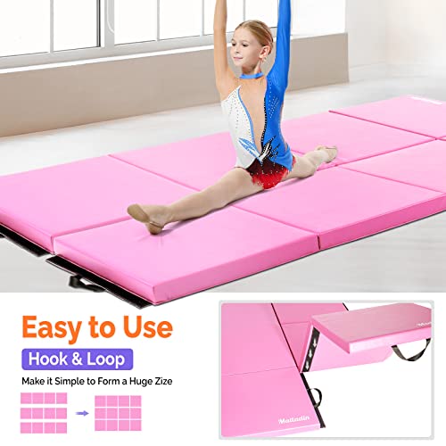 Matladin 8' Folding Gymnastics Gym Exercise Aerobics Mat, 8ft x 2ft x 2in PU Leather Tumbling Mats with Hook & Loop Fastener for Stretching Yoga Cheerleading Martial Arts