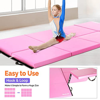 Matladin 8' Folding Gymnastics Gym Exercise Aerobics Mat, 8ft x 2ft x 2in PU Leather Tumbling Mats with Hook & Loop Fastener for Stretching Yoga Cheerleading Martial Arts