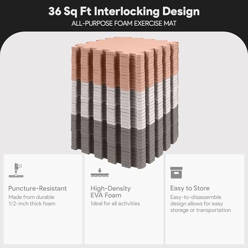 BalanceFrom Foam Floor Tiles for Kids - Non-Toxic Comfortable Baby Play Mat and Interlocking Foam Tiles for Crawling & Development, Soft Play Mat for Babies, 36 Tiles Cover 36 SQ SF