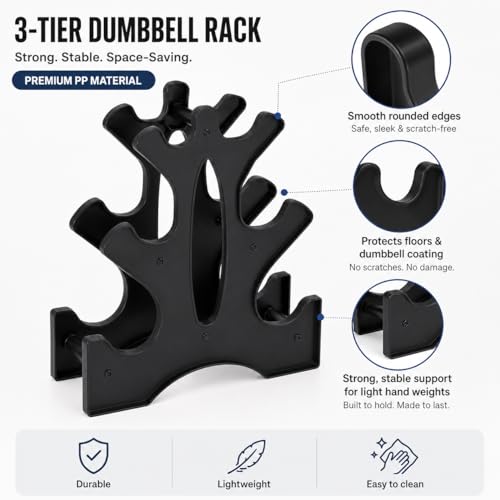 Dumbbell Rack Stand,3-Tier Compact Plastic A-Frame Weight Storage Tree for Home Gym - Lightweight Organizer Holder for Neoprene Hand Weights 23x22.5x8.5cm(Dumbbells Not Included)