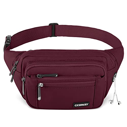 CXWMZY Fanny Packs For Women & Men Waist Pack Hip Bum Bag with Multi-Pockets Large Capacity Waterproof Casual Bum Bag for Disney Traveling Casual Cycling Running Hiking (Wine Red) - color: Wine Red