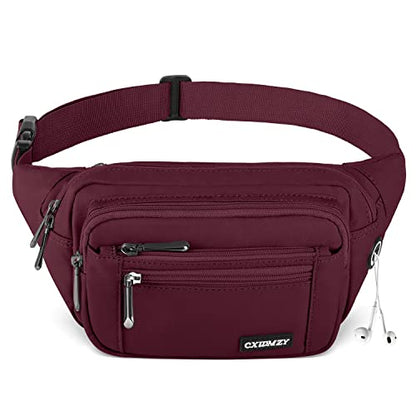 CXWMZY Fanny Packs For Women & Men Waist Pack Hip Bum Bag with Multi-Pockets Large Capacity Waterproof Casual Bum Bag for Disney Traveling Casual Cycling Running Hiking (Wine Red) - color: Wine Red