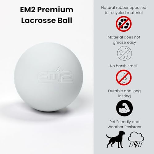 EM^2 EM2 Lacrosse Ball Set of 6 - Multi-Purpose Lacrosse Balls for Massage, Sport & Pet Play - Durable, Long Lasting and No Smell