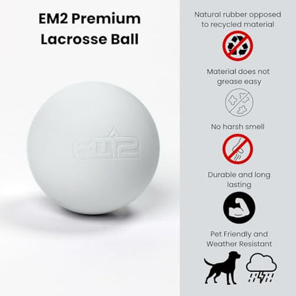 EM^2 EM2 Lacrosse Ball Set of 6 - Multi-Purpose Lacrosse Balls for Massage, Sport & Pet Play - Durable, Long Lasting and No Smell