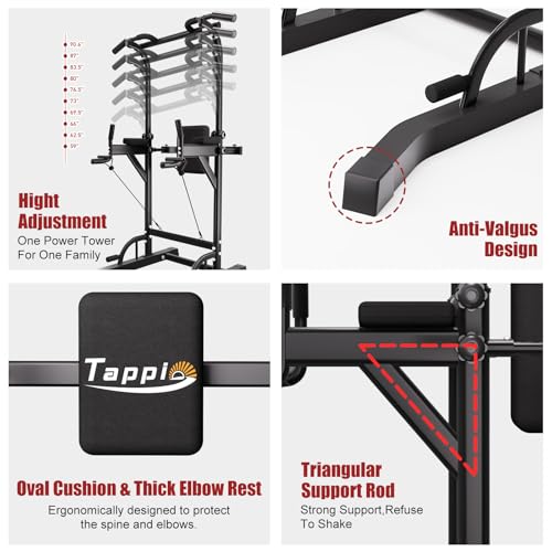 Tappio Power Tower Pull Up Bar for Home Gym, Multi Functional Pull Up Bar Stand Dip Bar Station, Adjustable Height Workout Dip Station Strength Training Fitness Equipment