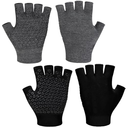 2 Pairs Non Slip Yoga Gloves for Women Fingerless Pilates Gloves with Grips for Yoga Fitness Workout Sports Exercise Gym - color: Black,Grey