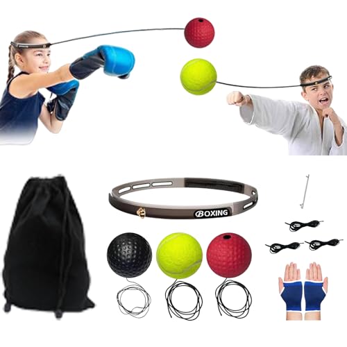 Box Ball Set - 3 Difficulty Levels Boxing Reflex Ball Headband for Reaction, Agility, Hand Eye Coordination Training