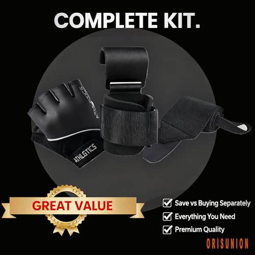 3 in 1 Weight Lifting Gloves with Deadlift Hooks & Wrist Wraps, Available M/L/XL Sizes, Breathable Non Slip Gym Gloves for Men Women, Adjustable Wrist Support for Powerlifting Deadlifts