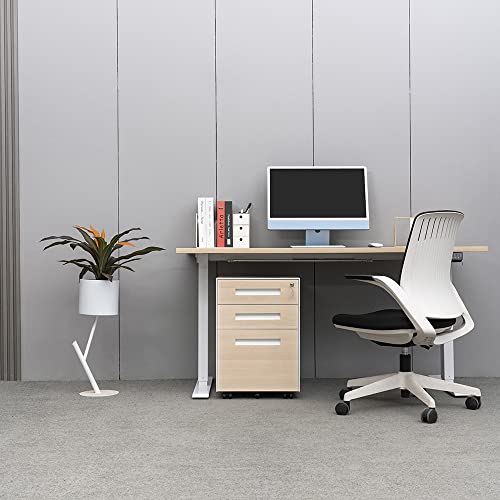 3 Drawer Locking File Cabinet, Under Desk Metal Filing Cabinet for Legal/Letter/A4 File, Fully Assembled Include Wheels, Home/Office Design (White+Cherry)