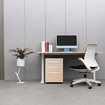 3 Drawer Locking File Cabinet, Under Desk Metal Filing Cabinet for Legal/Letter/A4 File, Fully Assembled Include Wheels, Home/Office Design (White+Cherry)