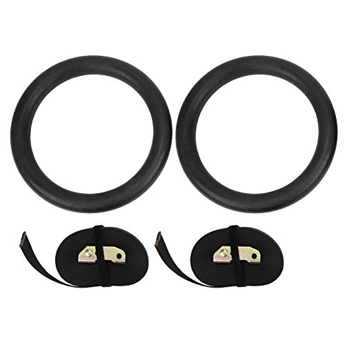 Drfeify Gymnastics Rings with Adjustable Straps, Black, 9.3 Inch Diameter, Polyester and ABS Material, for Strength Training