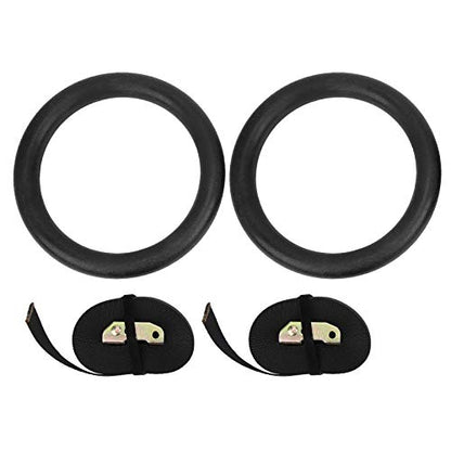 Drfeify Gymnastics Rings with Adjustable Straps, Black, 9.3 Inch Diameter, Polyester and ABS Material, for Strength Training