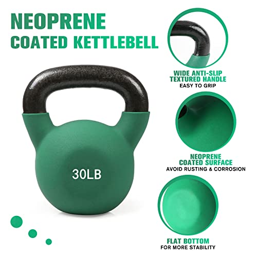 RitFit Neoprene Coated Kettlebell Weight Set, Solid Cast Iron - color: 30LB(Green）