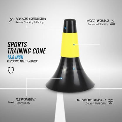 Sports Training Cones PE Plastic Agility Markers for Court and Field Drills 13.8 Inch (1 PC)