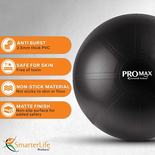SmarterLife PRO MAX Exercise Ball – Yoga, Stability & Balance Trainer for Core Workouts, Fitness, Physical Therapy, Pregnancy & Office Chair Support – Anti-Slip, Anti-Burst