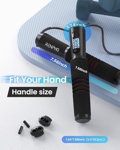 RENPHO Smart Jump Rope with Counter, App Data Tracking, LCD Display - color: Black
