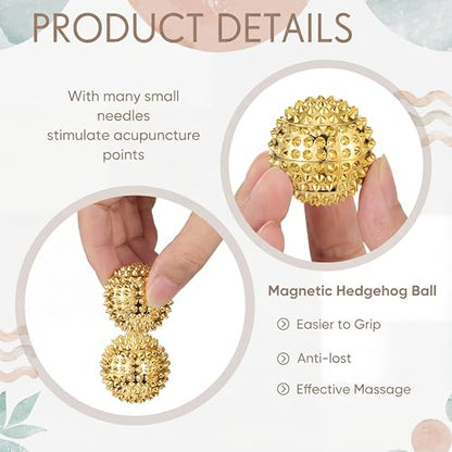 6 Pcs Magnetic Massage Ball for Adults Spiky Massage Ball for Hand Exercise, Pain Pressure and Stress Relief Gifts for Stocking Stuffers(Gold)