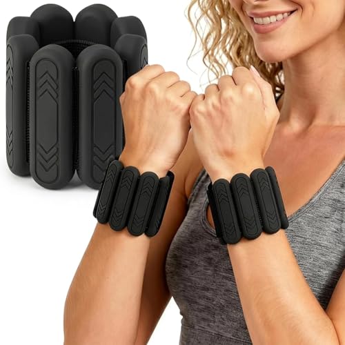 Wrist & Ankle Weights for Women Men, 1lb/2lb/4lb Set of 2 - Adjustable Wearable Weighted Bands, Waterproof Silicone Arm & Leg Weights for Pilates, Yoga, Walking, Dance, Home Workout & Gym - color: Black, size: 1lb each weight (2lbs Pair)
