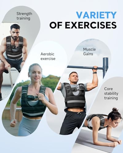 Adjustable Weighted Vest for Women Men, 6-12lb/12-20lb/20-32lb Comfort Fit - U-Shaped Ergonomic Weight Vest with 6 Removable Iron Sandbags, Large Front Mesh Pocket & Reflective Strips, Ideal for Running, Walking, Strength Training, HIIT, Cardio Workouts -