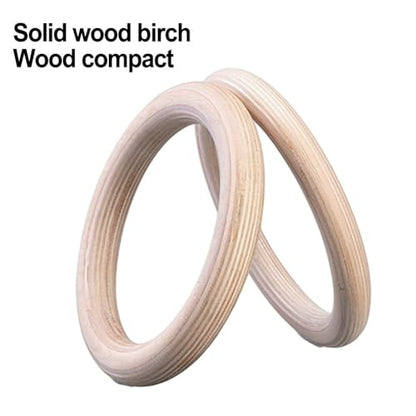 2Pcs Wood Gymnastics Rings Non‑Slip Solid Birch Fitness Rings for Home Workout Fitness Pull Up - color: 28mm 15cm