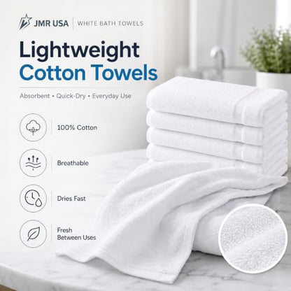 White Cotton Bath Towels 12-Pack (20x40), Lightweight Quick-Dry Gym & Pool - color: White-12 Pcs, size: 20X40