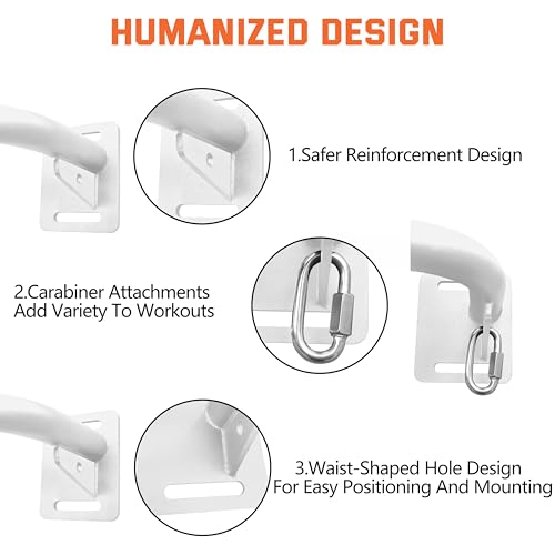 36" Heavy Duty Pull Up Bar Wall/Joist Mounted, 600 LB Capacity, Multi-Grip Bar for Garage & basement rafter Use - All-in-One Workout Station with Carabiners & Space-Saving Design - color: White