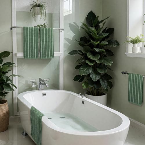 4pcs Green Hand Towels for Bathroom Striped 14 x 29 Inch Hand Towels 100% Cotton Soft Absorbent Bath Decorative for Bathroom Kitchen Spa Workout Festival Gift