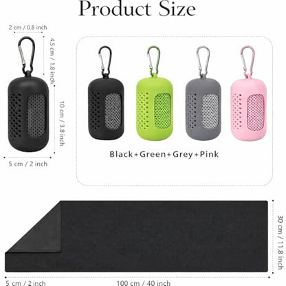 Cooling Towel with Clip Case – Quick-Dry Neck Wrap for Sports, Beach Tote Bags, Gym, Travel & Outdoor Heat - color: Black