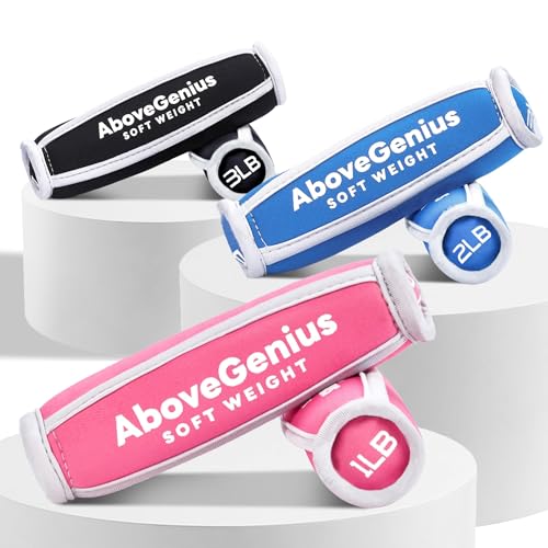 AboveGenius Hand Weights for Women Men, 6pc Soft Dumbbell Set (1lb 2lb 3lb 4lb) Walking Weights with Hand Straps, Comfortable Iron Sand Filled Dumbbells for At Home Workout, Running, Yoga, Pilates, Physical Therapy, 12lbs/18lbs Total