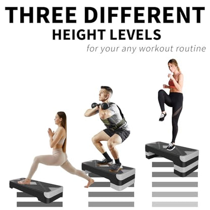 27" Aerobic Exercise Step Adjustable Aerobic Stepper for Exercise Workout Step Platform for Step Up, Step Deck with 4” 6” 8” Adjustable Height Risers
