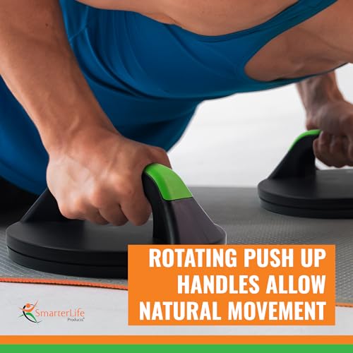 SmarterLife Push-Up Bar for Men & Women - Push-Up Handles for Floor to Prevent Elbow & Wrist Strain, Wide Grips with Non-Slip Rubber Pads for Comfort - Two Push-Up Bars & Workout Guide Included