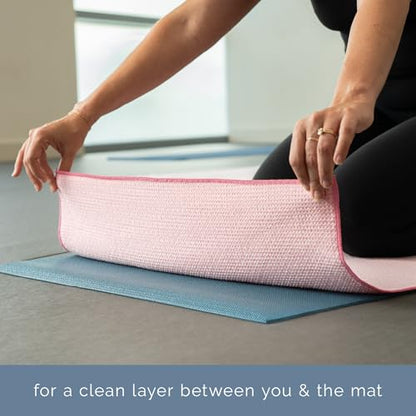 S&T INC. Aura Yoga Mat Towel with Non-Slip Grip, Enhanced Silicone Grip, Soft and Absorbent for Gym, Pilates, and Hot Yoga Mat, 2 Pack, 24 inches x 72 inches, 340GSM, Pink - color: Pink 2-pack