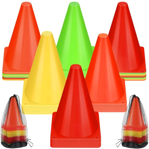 48 Pack 7" or 9" Plastic Traffic Cones Agility Field Marker Soccer/Safety/Sports/Training Cones for Skating Basketball Football Practice Drills Themed Party Decorations
