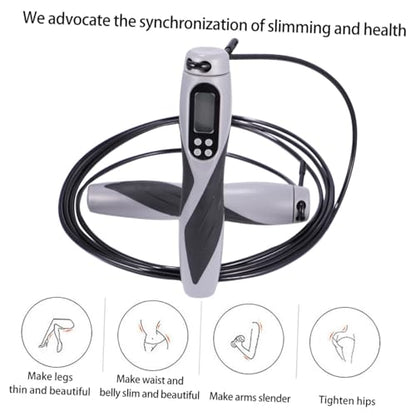 Electronic Counting Jump Rope Weighted Steel Cable Skipping Rope for Workout Fitness Training with Digital Counter Suitable and Gym Exercise (black)