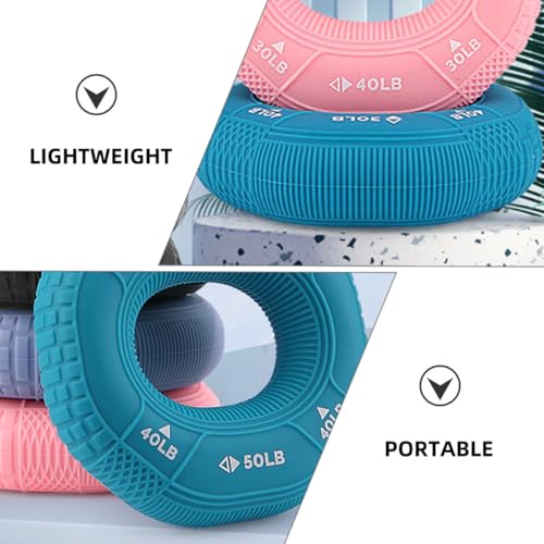 COHEALI Hand Grip Strengthener Ring Set, Silicone Finger Massage Grip Trainer with 30-40-50lb Resistance for Forearm Workout, Wrist Rehabilitation, Stress Relief in Light Blue