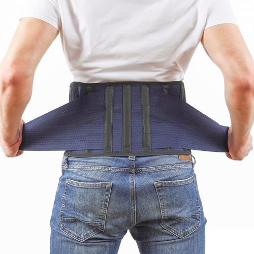 Back Support Lower Back Brace for Back Pain Relief: Thin Breathable Rigid 6 ribs Adjustable Lumbar Support Belt for Men/Women Keeps Spine Straight and Safe – Medium - size: Medium