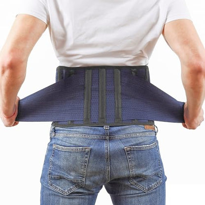 Back Support Lower Back Brace for Back Pain Relief: Thin Breathable Rigid 6 ribs Adjustable Lumbar Support Belt for Men/Women Keeps Spine Straight and Safe – Medium - size: Medium